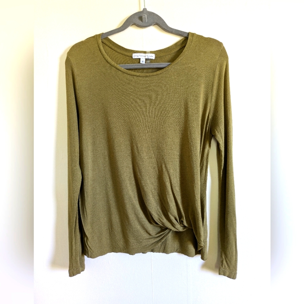Young Fabulous & Broke YFB Womens Olive Green Long Sleeve Linen Blend crop top